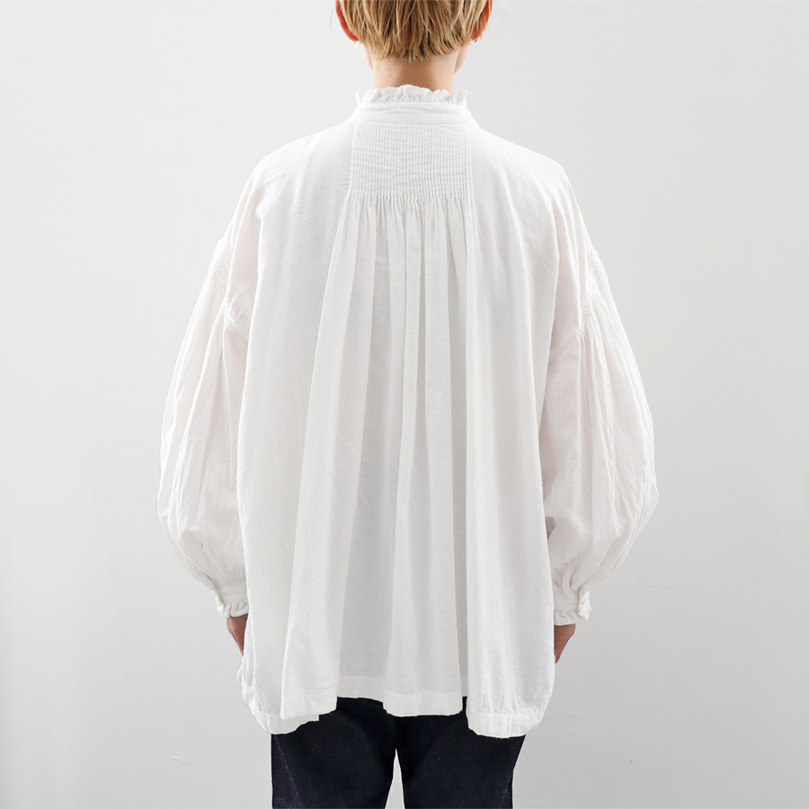 【maison de soil】綿100% バンドカラーピンタックシャツ 白 F maison de soil】綿100% バンドカラーピンタックシャツ 白 F