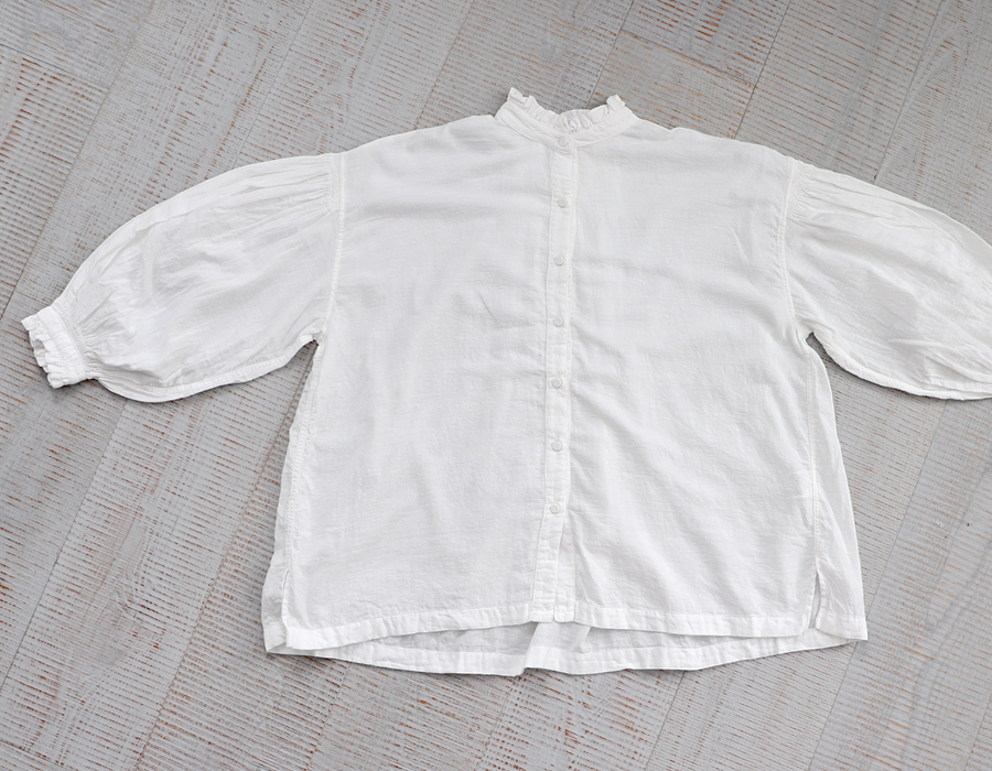 【maison de soil】綿100% バンドカラーピンタックシャツ 白 F SOIL（ソイル） コットンボイル バンドカラー ピンタックシャツ