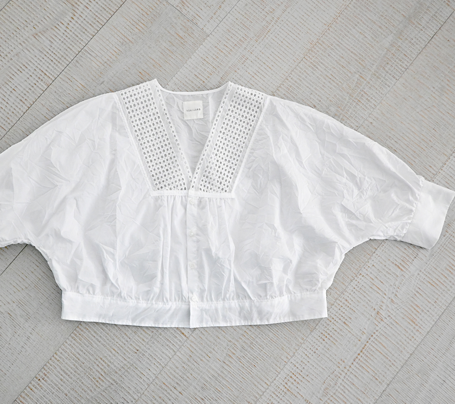 今季最新toujours bolero shirt lt.ink 1号 TOUJOURS トゥジュー デニムラッフルシャツ 6.5oz Organic