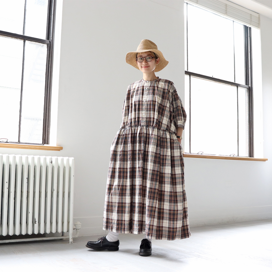 toujours マドラスチェック シャツワンピース TOUJOURS (トゥジュー) Half Sleeve Classic Gathered Dress