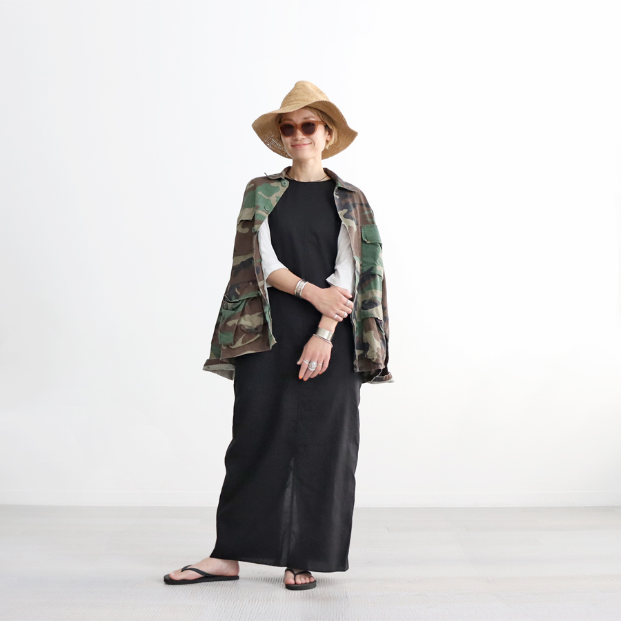 unfil (アンフィル) washed&wrinkled cordlane bareback dress
