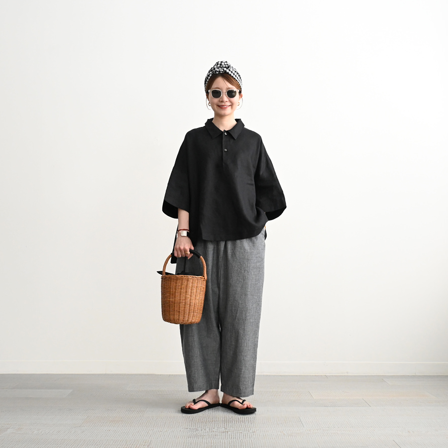 maillot (マイヨ) Linen Big Polo Shirt-Tee (リネン