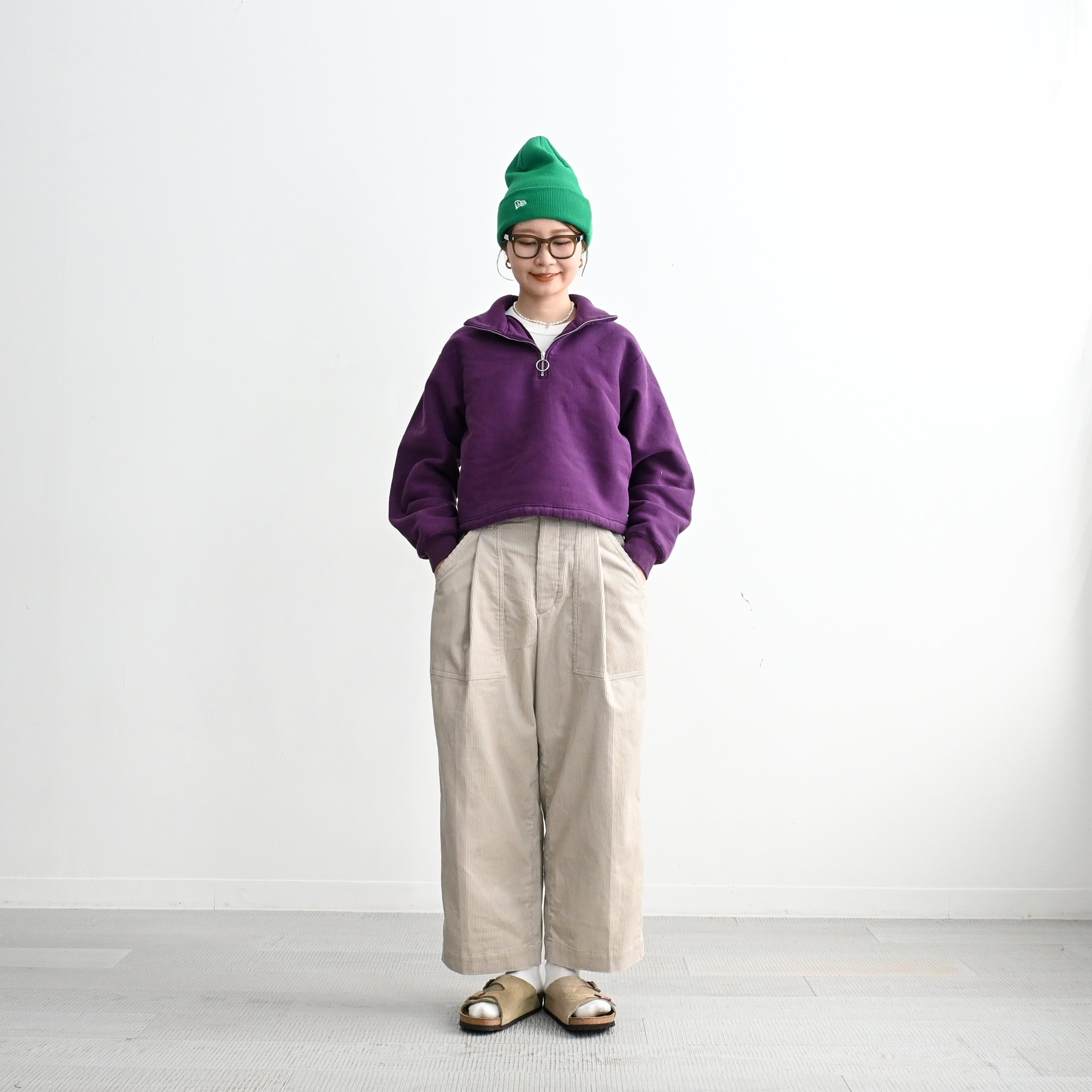 PHEENY(フィーニー) Athletic fleece half zip P/O short