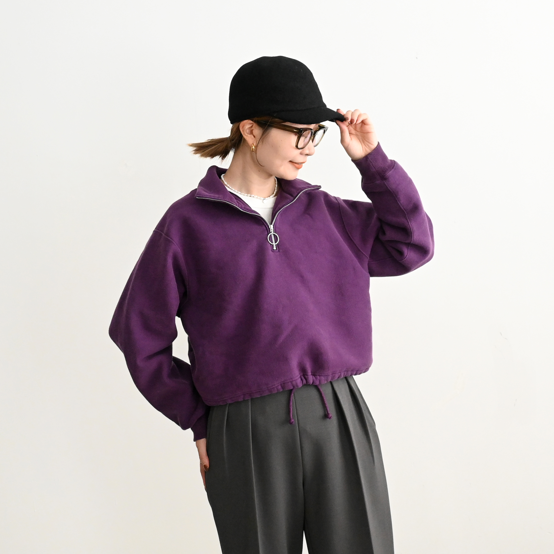 PHEENY(フィーニー) Athletic fleece half zip P/O short
