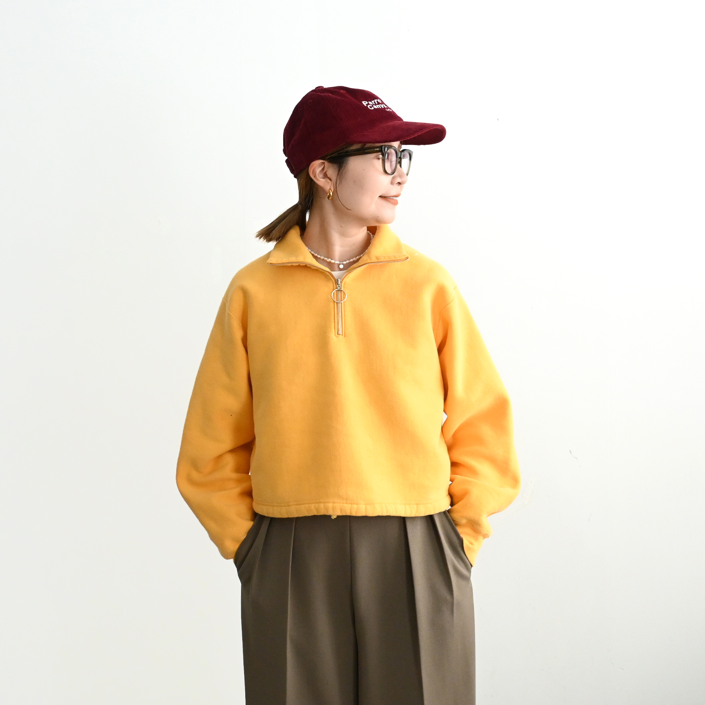 PHEENY(フィーニー) Athletic fleece half zip P/O short