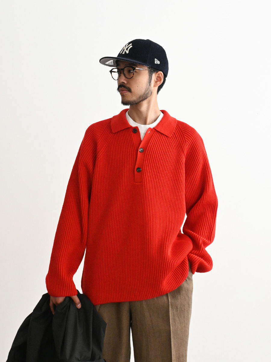 BATONER バトナー　別注　ポロシャツ　赤　超美品　タグあり BATONER (バトナー) SOLID WOOL RIB POLO