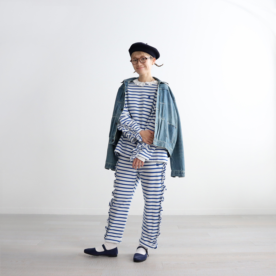 RhodolirioN (ロドリリオン) Swallow Frill Side Pants (ボーダー