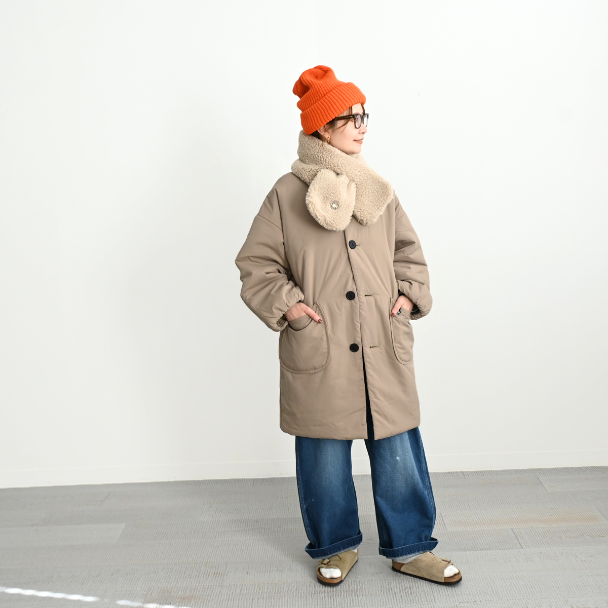 ORCIVAL (オーシバル) スタンドカラー 中綿ロングブルゾン