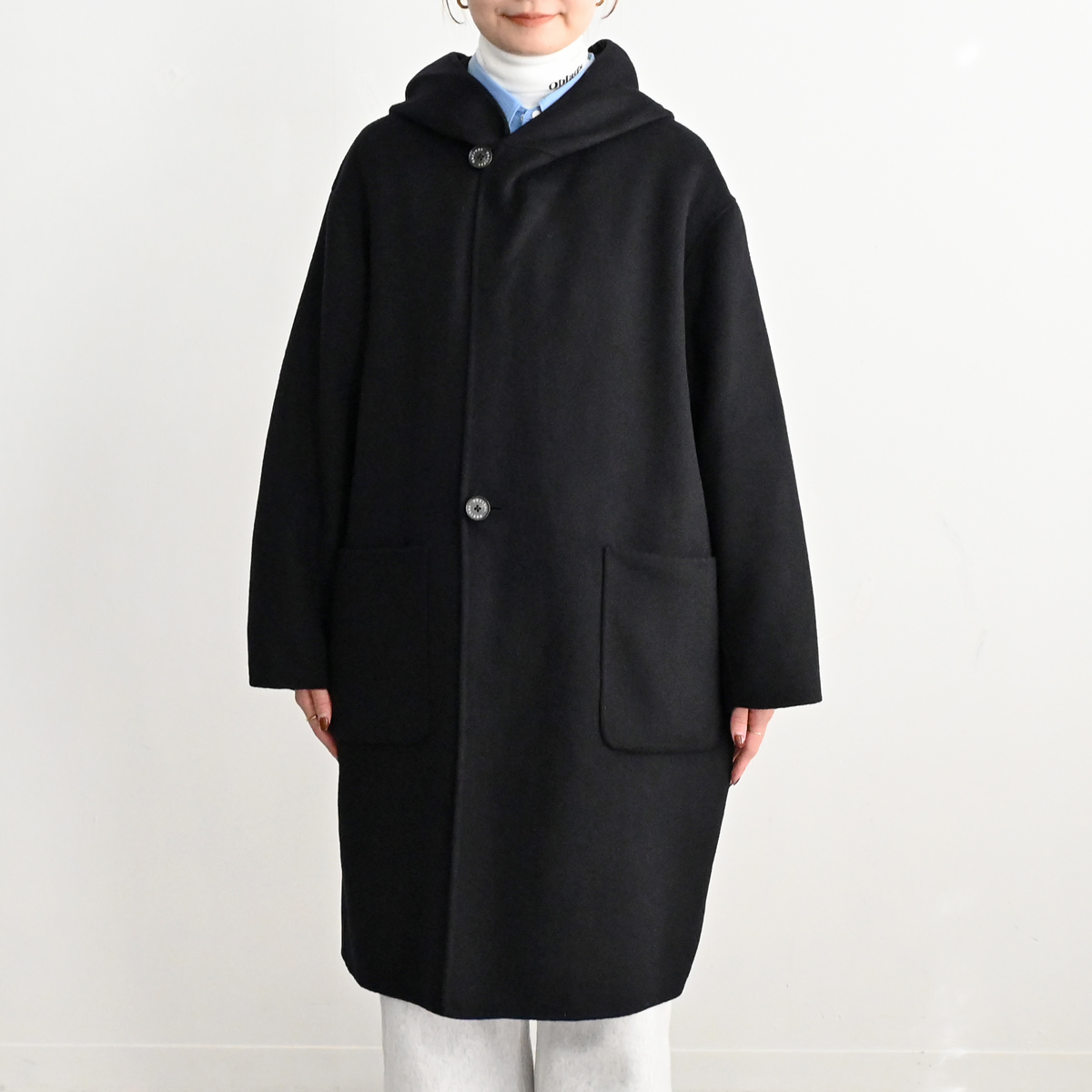 オーシバル　ブラック フード付きコート フリーサイズ　クリーニング済 ORCIVAL (オーシバル) リバーウール フードコート