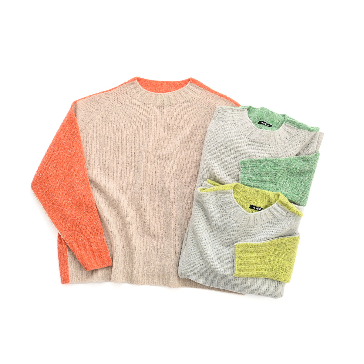maillot mature(マイヨマチュア) Wool Bicolor Crew Wide Sweater