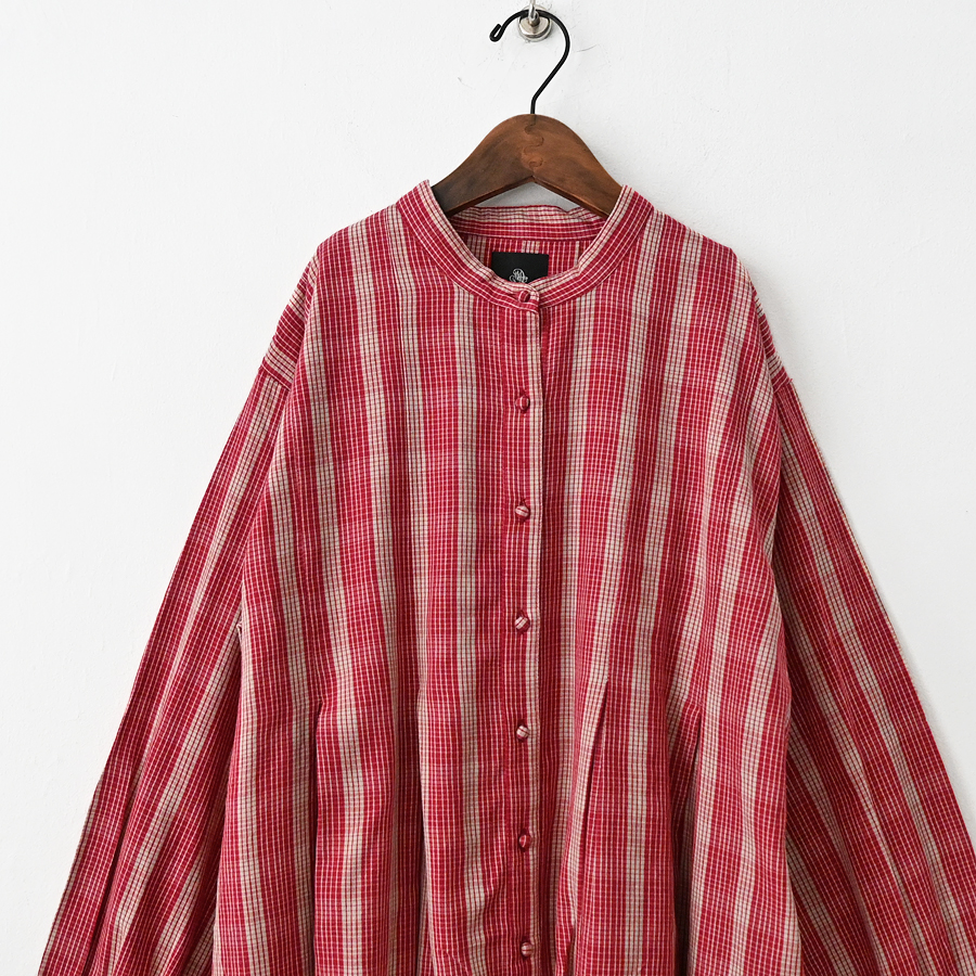 maison de soil (メゾンドソイル) チェック・バンドカラーシャツワンピース