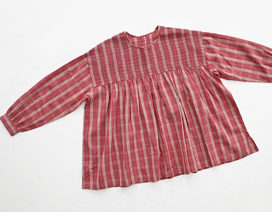 maison de soil (メゾンドソイル) チェック・ピンタックプルオーバーシャツ