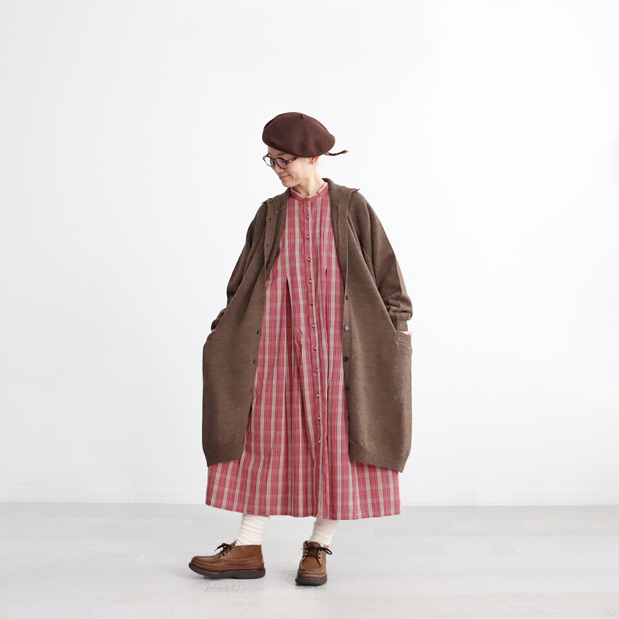 maison de soil (メゾンドソイル) チェック・バンドカラーシャツワンピース