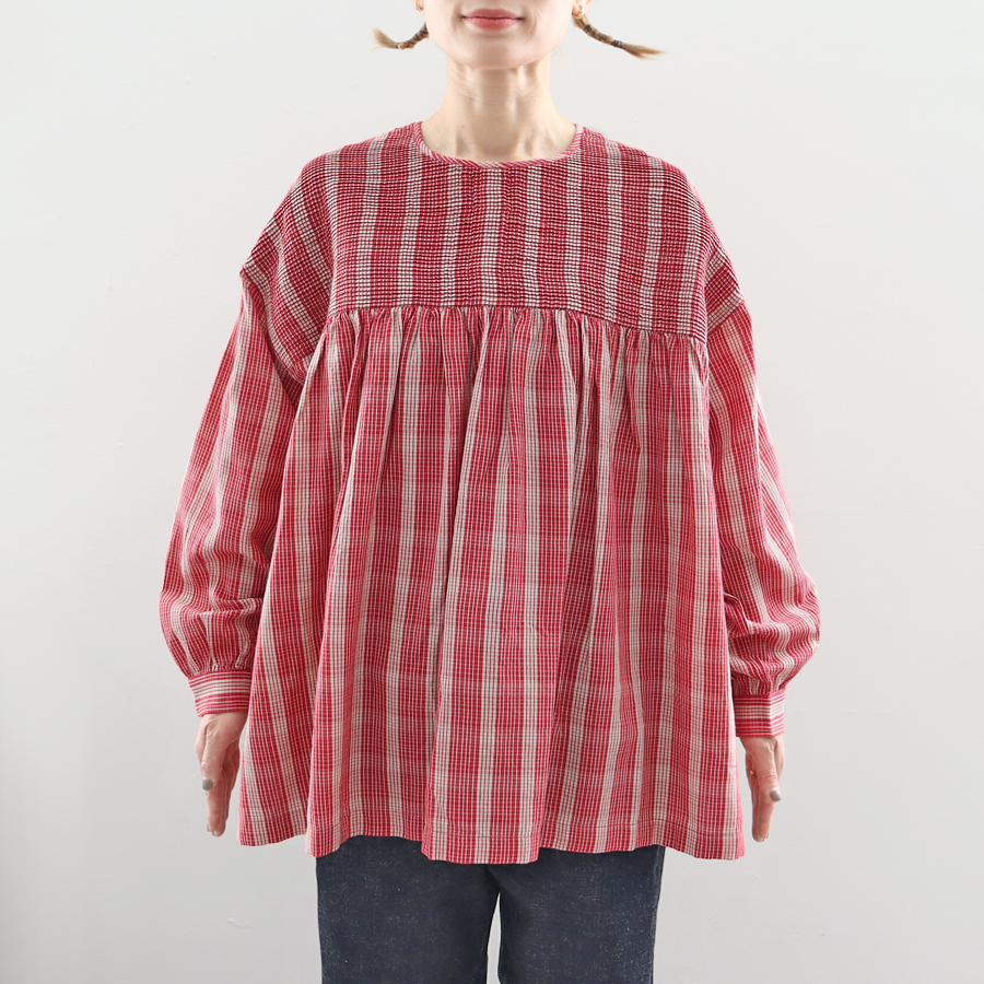 maison de soil (メゾンドソイル) チェック・ピンタックプルオーバーシャツ