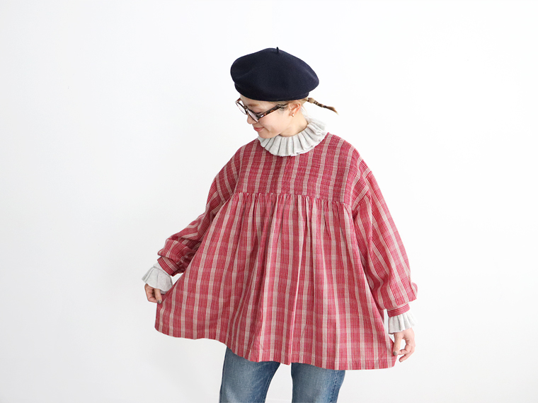 maison de soil (メゾンドソイル) チェック・ピンタックプルオーバーシャツ