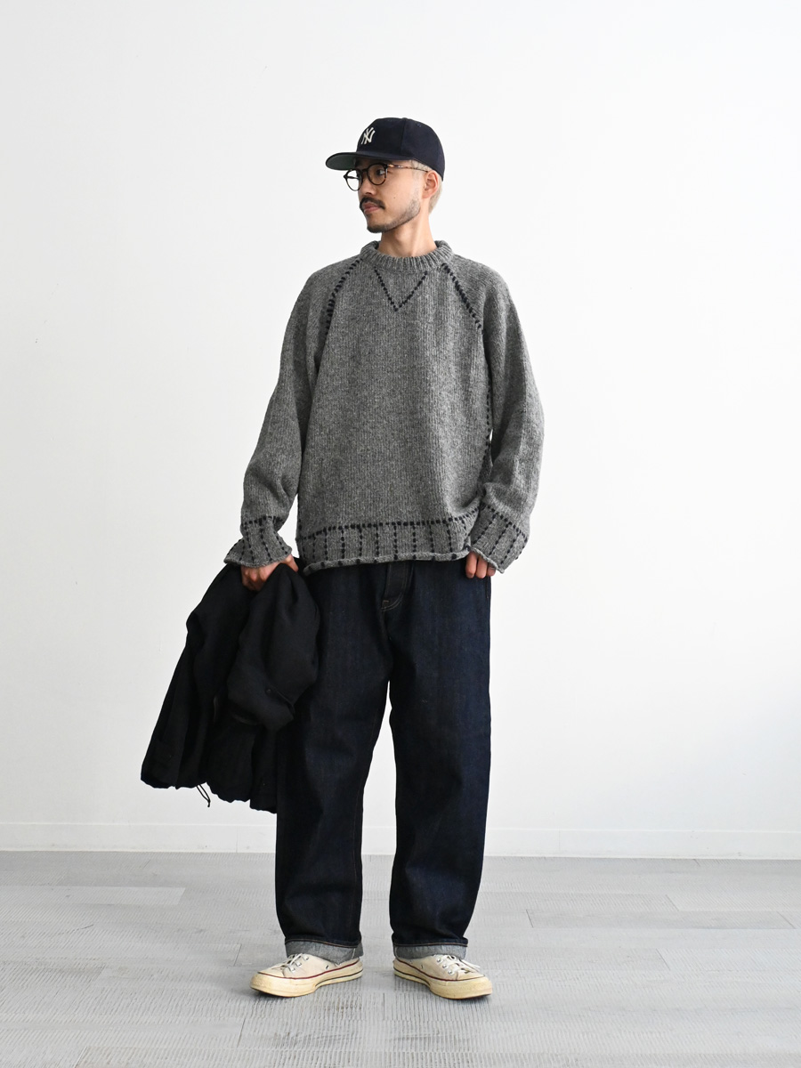 ONE FIFTH (ワンフィフス) HANDKNIT RAGLAN STITCH CREW -ナイモノねだり