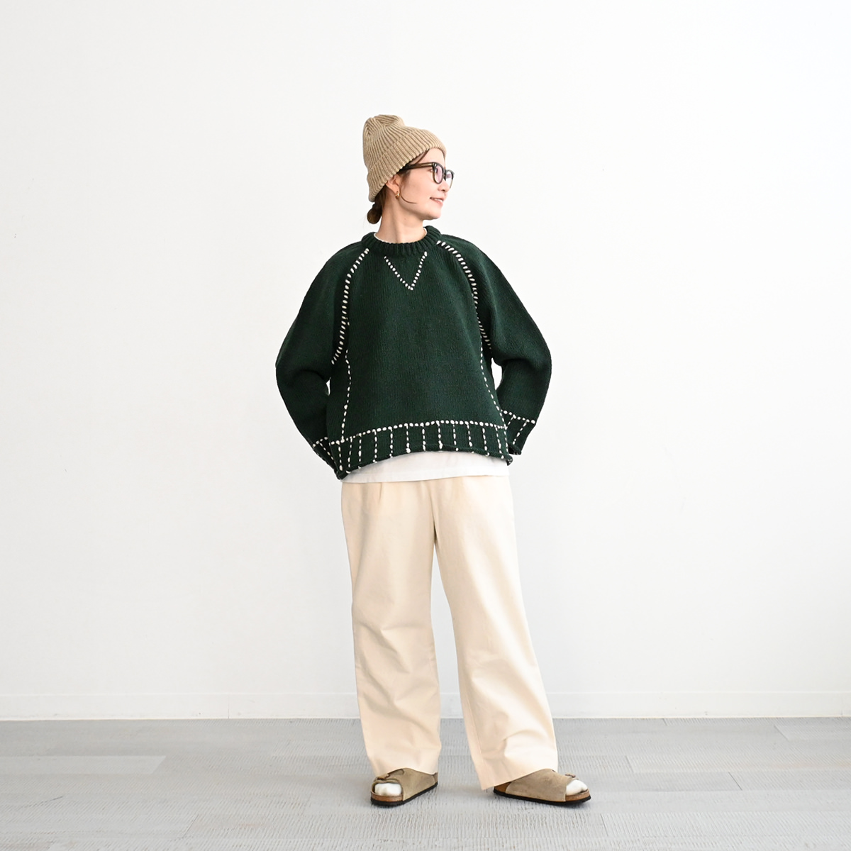 ONE FIFTH(ワンフィフス) HANDKNIT RAGLAN STITCH CREW -ナイモノねだり