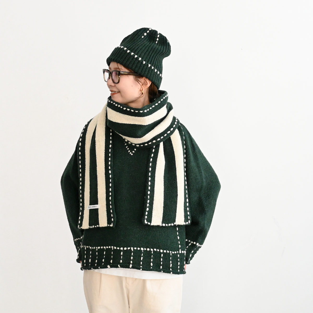 ONE FIFTH(ワンフィフス) HANDKNIT RAGLAN STITCH CREW -ナイモノねだり