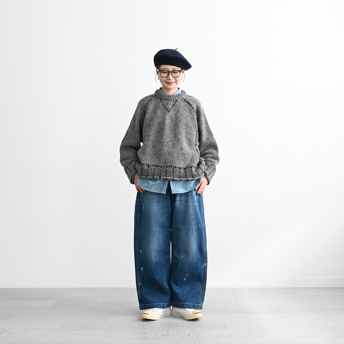 ONE FIFTH(ワンフィフス) HANDKNIT RAGLAN STITCH CREW -ナイモノねだり