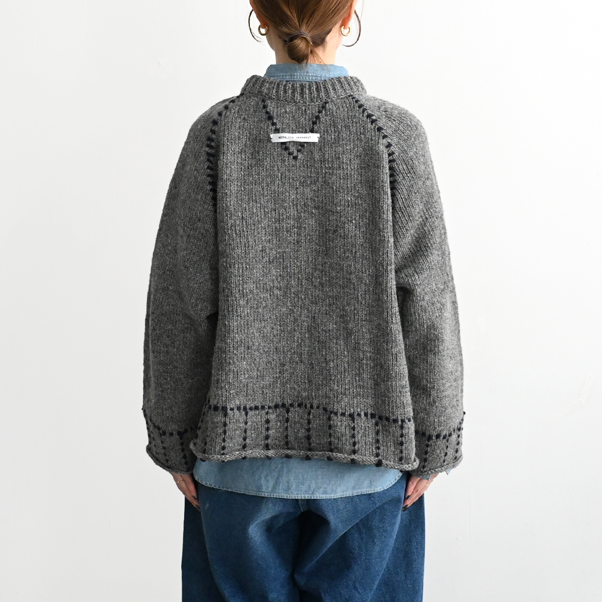 ONE FIFTH(ワンフィフス) HANDKNIT RAGLAN STITCH CREW -ナイモノねだり