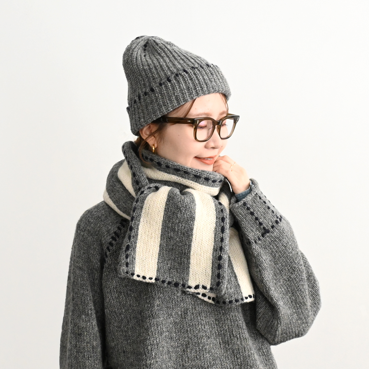 ONE FIFTH(ワンフィフス) HANDKNIT RAGLAN STITCH CREW -ナイモノねだり