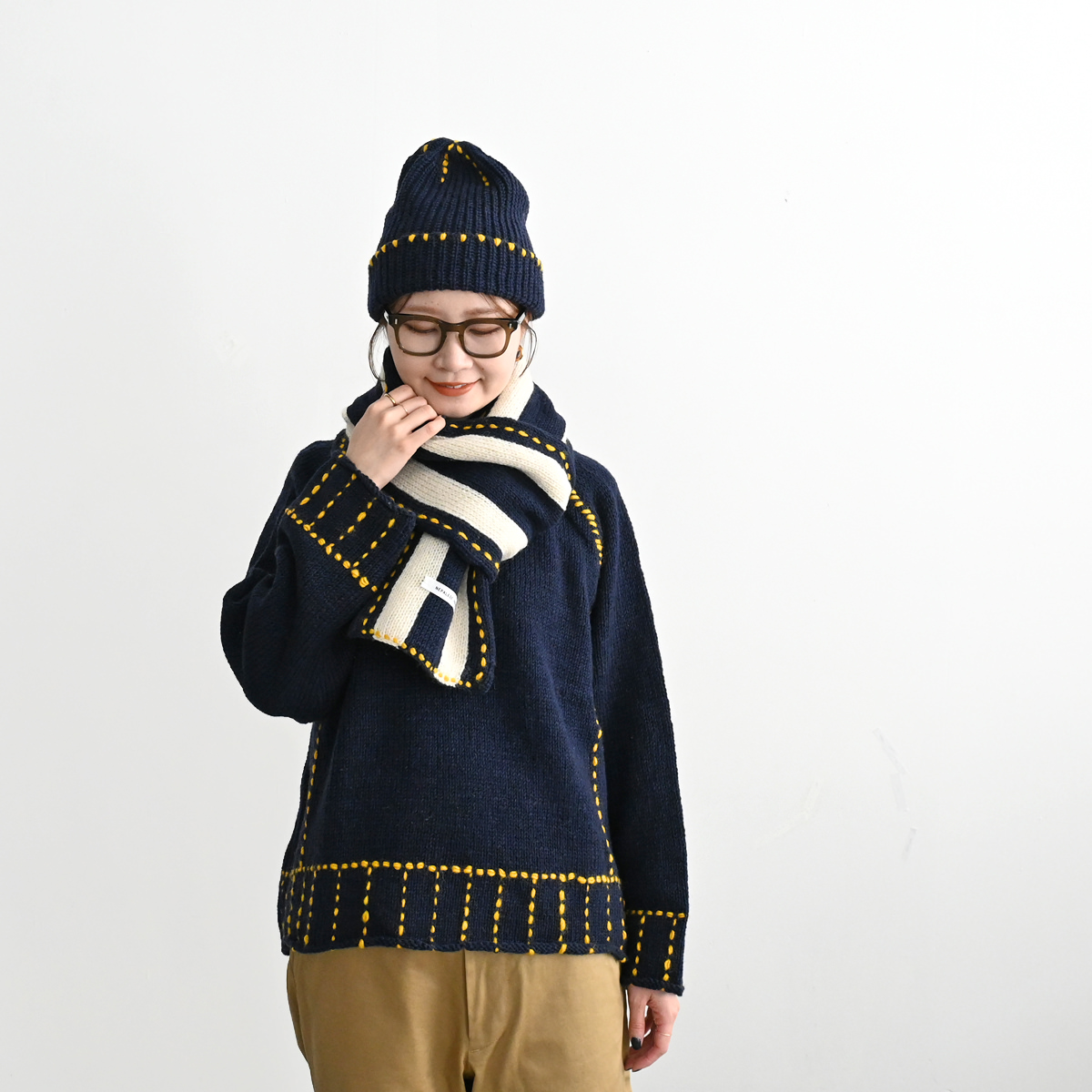 ONE FIFTH(ワンフィフス) HANDKNIT RAGLAN STITCH CREW -ナイモノねだり