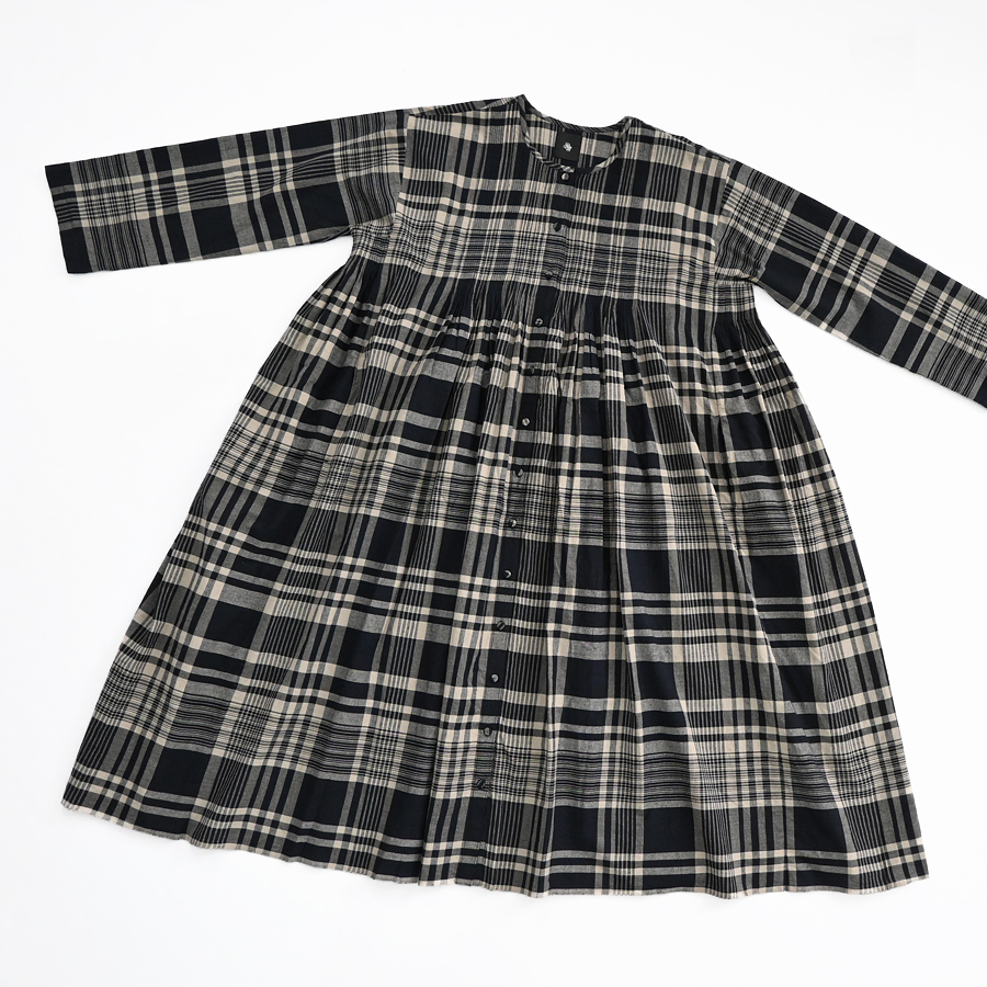 maison de soil (メゾンドソイル) チェック・クルーネックシャツワンピース