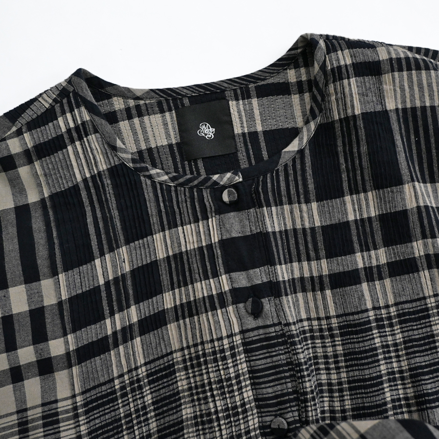 maison de soil (メゾンドソイル) チェック・クルーネックシャツワンピース