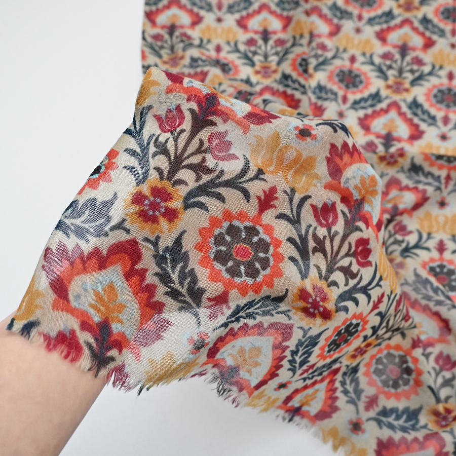 【maison de soil 】フラワーリーフプリント大判ストールショール SOIL (ソイル) フラワープリント・ウールストール