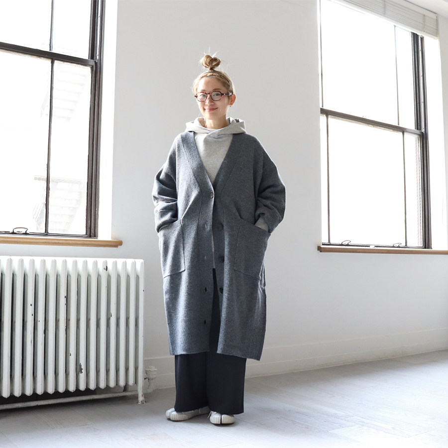 mizuiro ind (ミズイロインド) ワイドVネック・ロングカーディガン