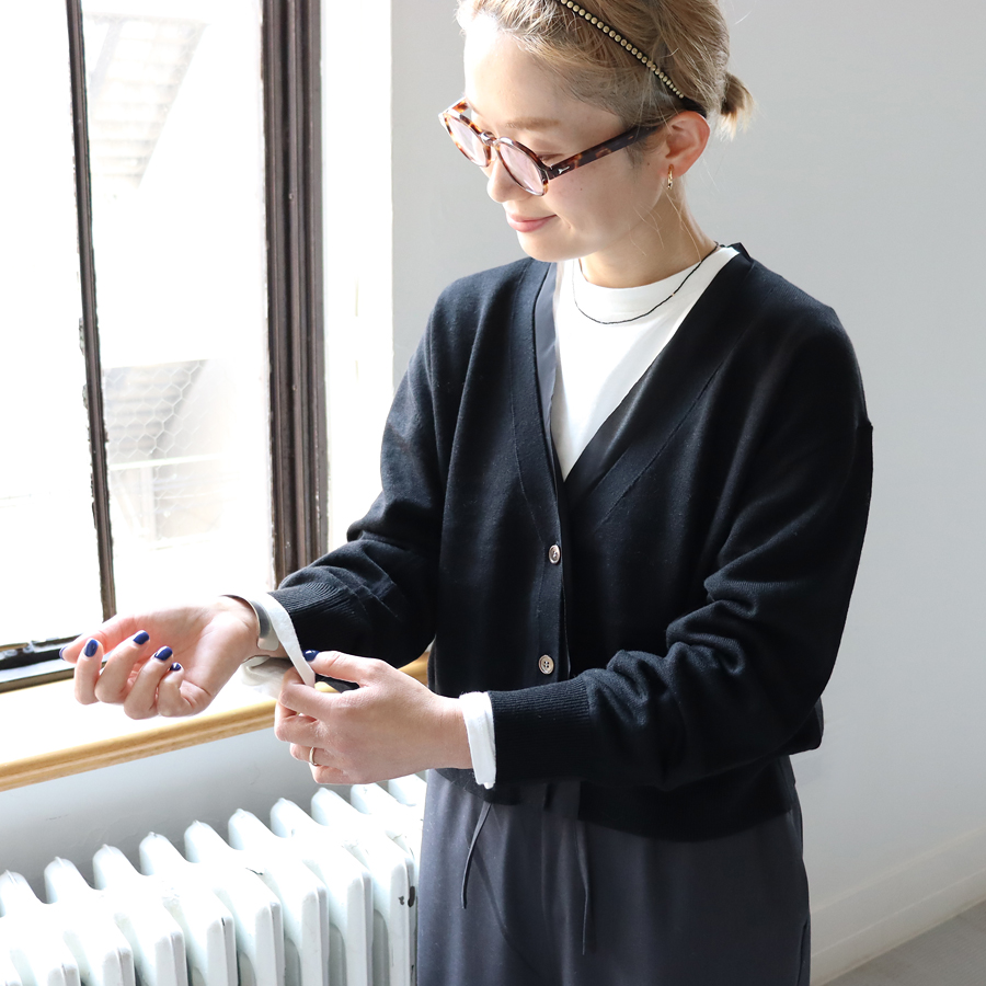 mizuiro ind (ミズイロインド)シフォンフリル・Vネックカーディガン