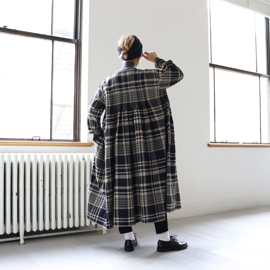 maison de soil (メゾンドソイル) チェック・クルーネックシャツワンピース
