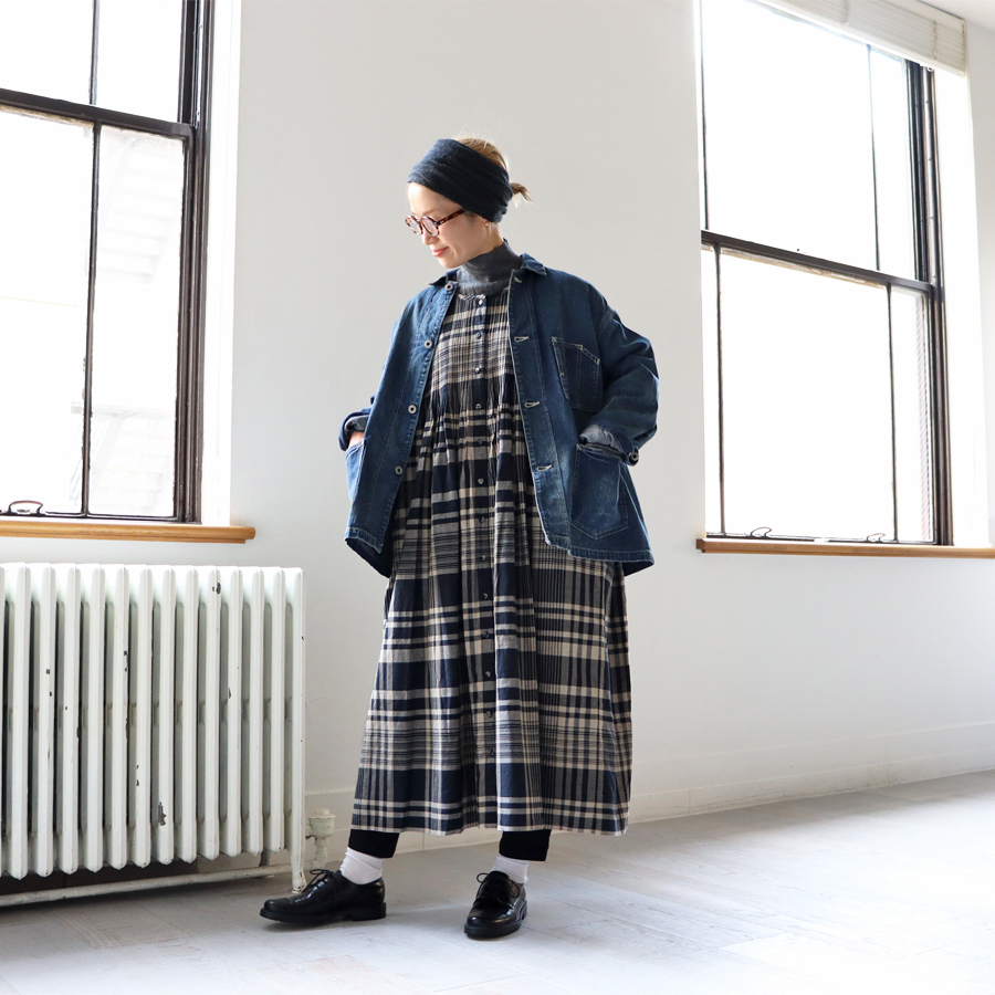 maison de soil (メゾンドソイル) チェック・クルーネックシャツワンピース