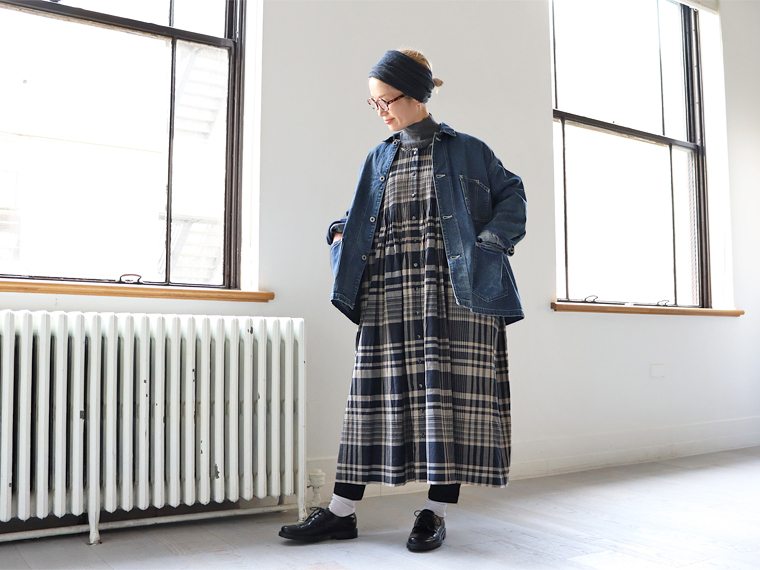 maison de soil (メゾンドソイル) チェック・クルーネックシャツワンピース