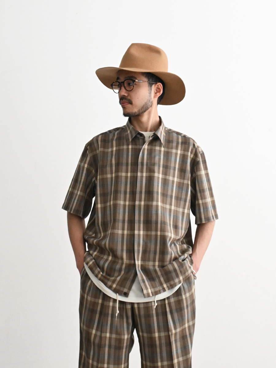 AURALEE (オーラリー) SUPER FINE TROPICAL WOOL CHECK HALF-SLEEVED SHIRT