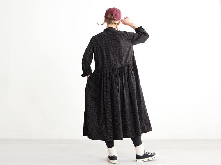 SOIL (ソイル) ピンドット・バンドカラーシャツワンピース