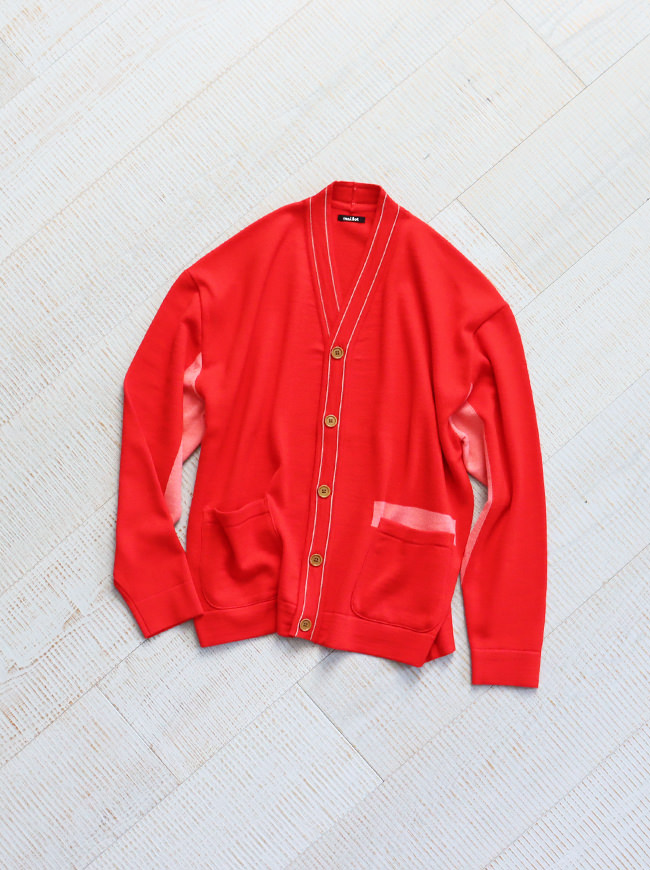 maillot mature (マイヨマチュア)　2Tone Wool Cardigan “RED” (切り替えウールカーディガン) -ナイモノねだり