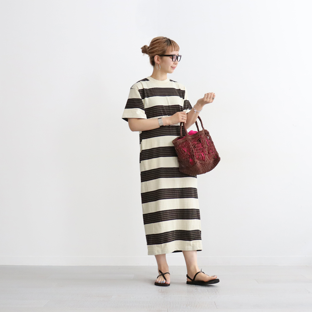 unfil (アンフィル) cotton & silk striped T-dress