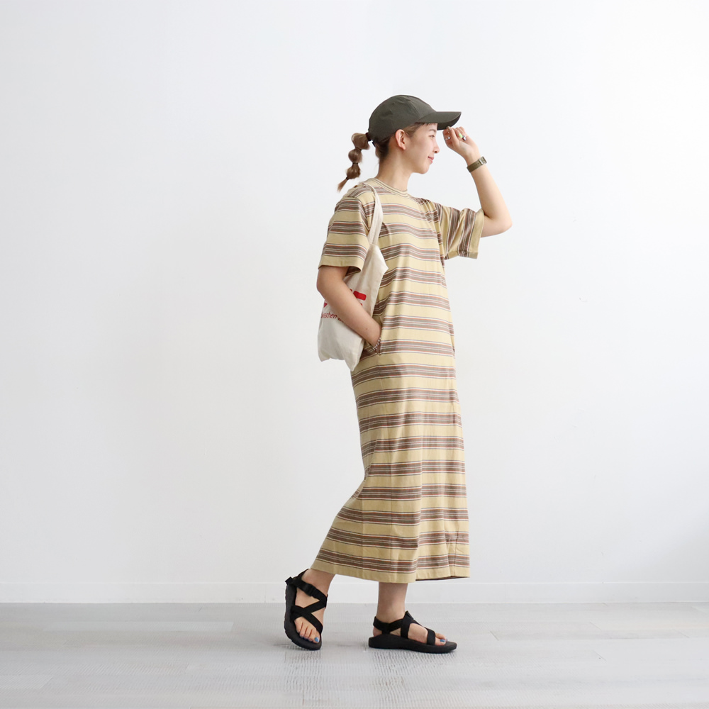 unfil (アンフィル)cotton  silk striped T-dress