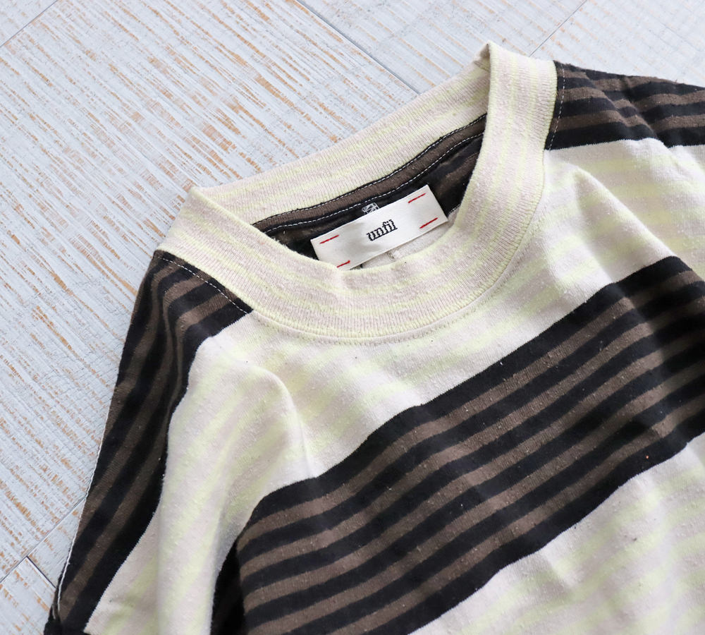 unfil (アンフィル)cotton  silk striped T-dress