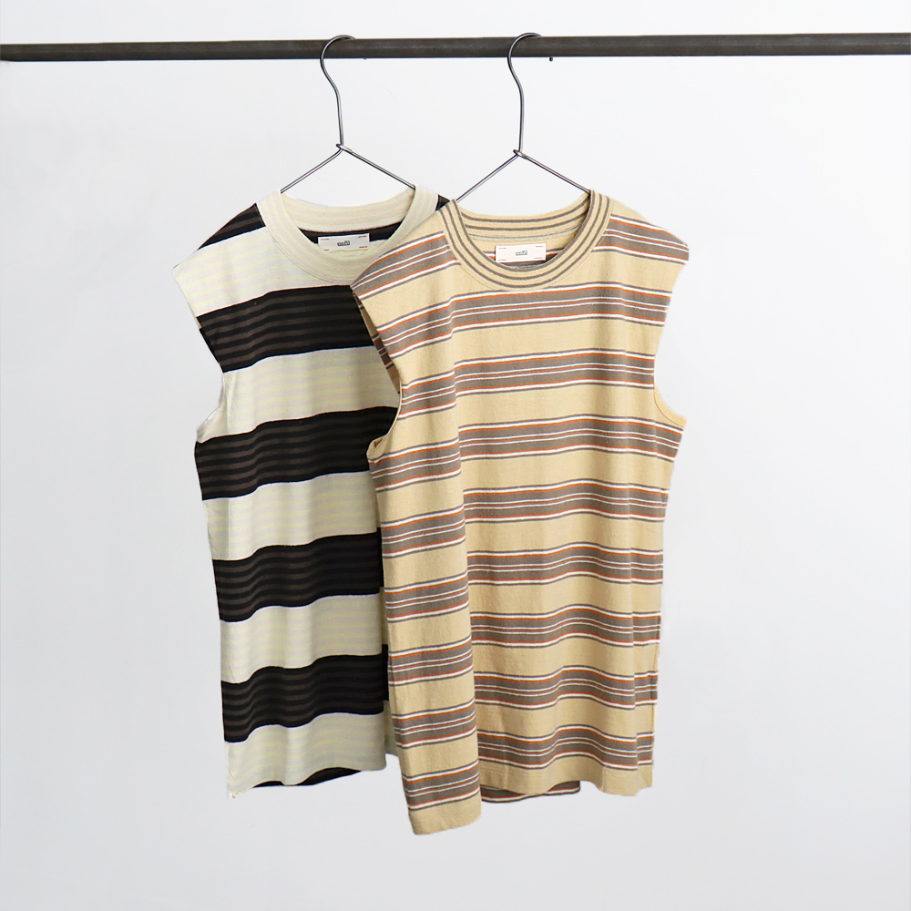 unfil (アンフィル) cotton & silk striped sleeveless Tee