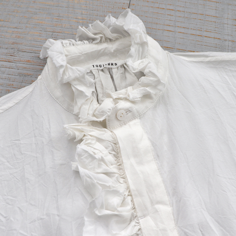 TOUJOURSトゥジューRuffle Shirtリネン・フリルシャツ白サイズ1