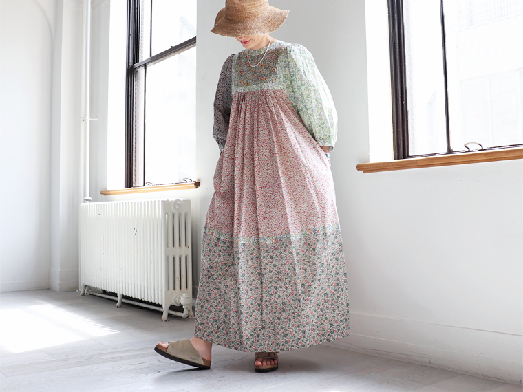 RhodolirioN (ロドリリオン)　Puff Sleeve Long Dress -Flower Pattern Combo - 花柄ロングドレス