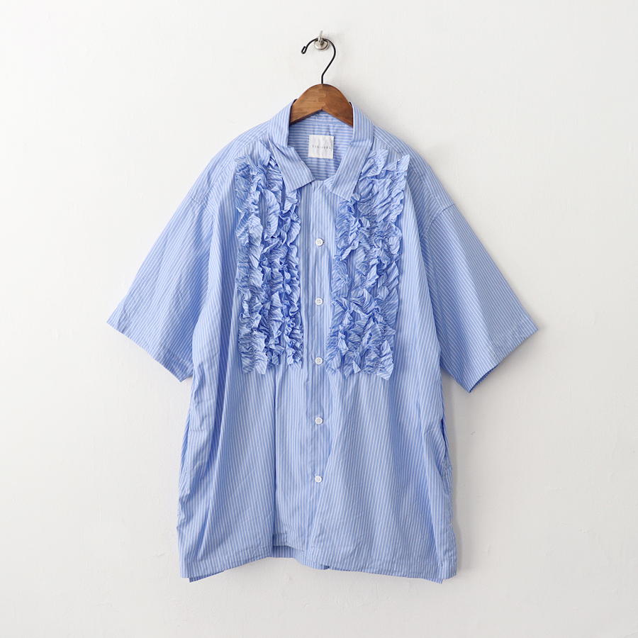 TOUJOURS （トゥジュー ）ストライプフリルシャツ サイズ1